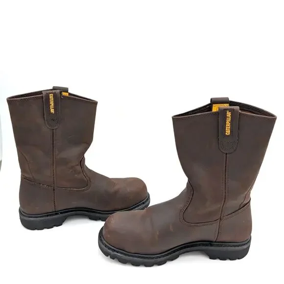 CAT Revolver Steel Toe Work Boots Men's Leather Brown Size US8.5 EU41.5
